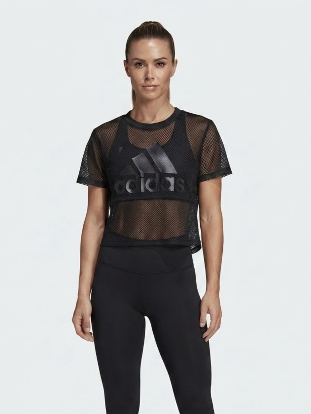 Adidas Women's Badge of Sport Mesh Crop Top Black Size Small